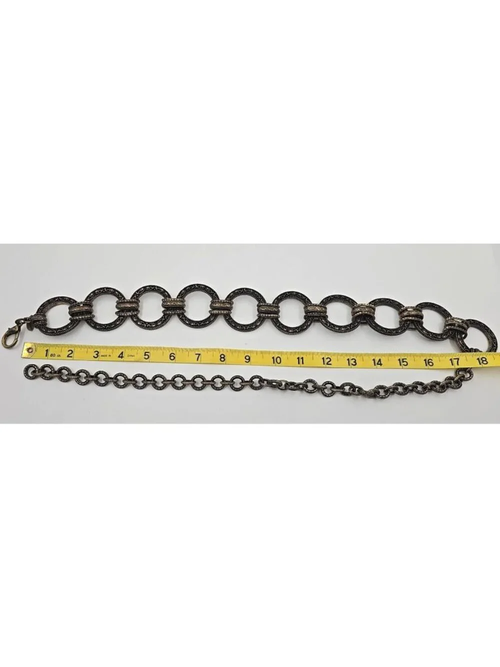 Chico's Heavy Chucky Metal Chain Belt Antique Brass Finish Adjustable up to 36